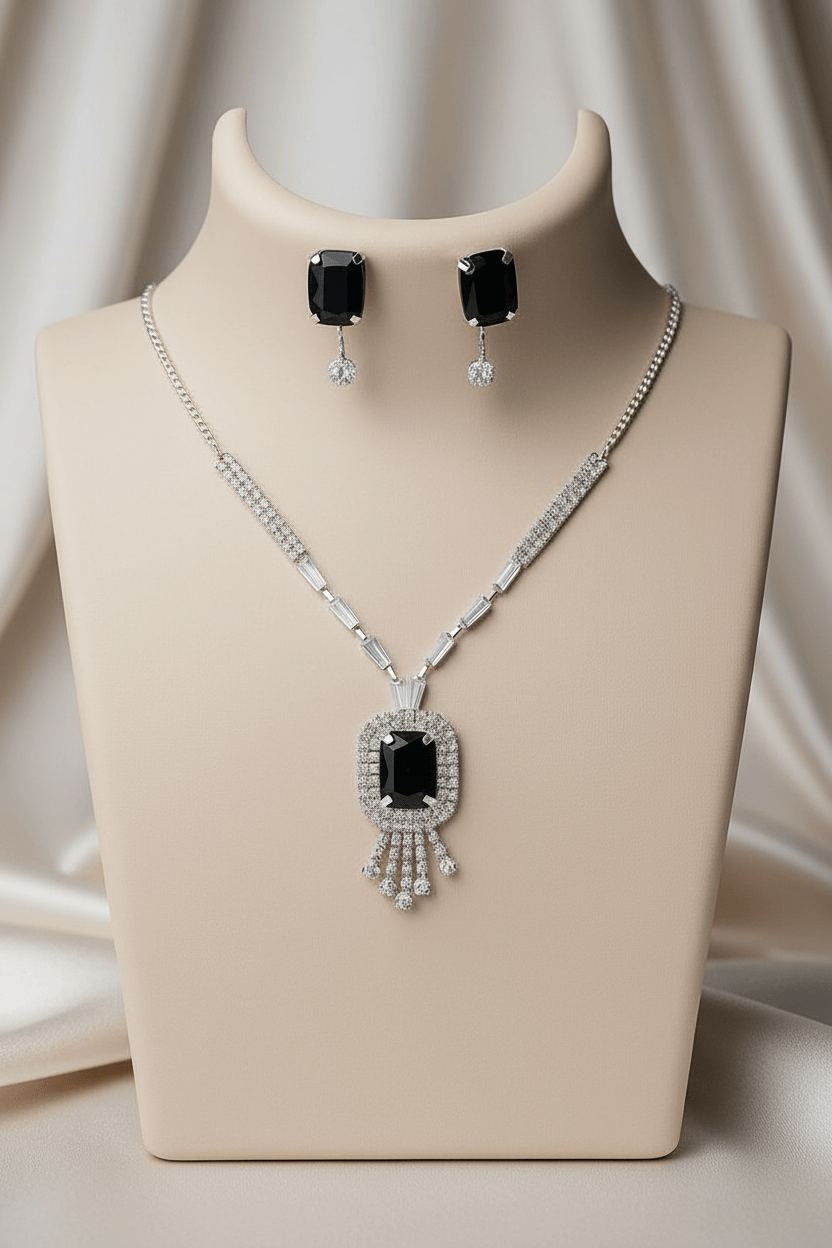 Black Rangila Premium Necklace & Earrings Set