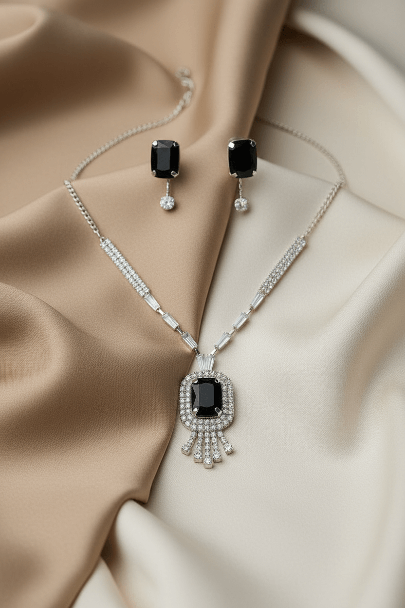 Black Rangila Premium Necklace & Earrings Set