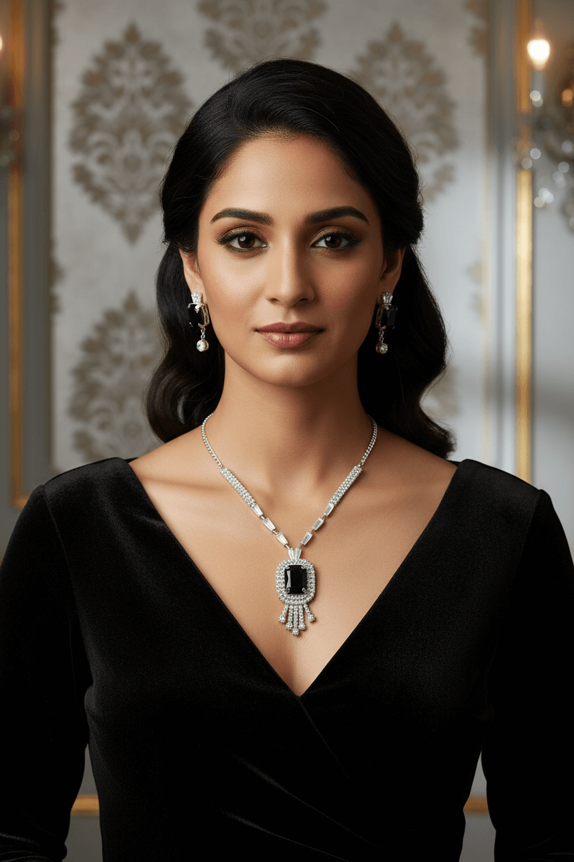 Black Rangila Premium Necklace & Earrings Set