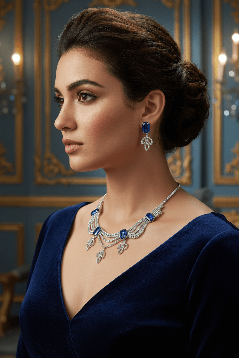 Blue Leaf Premium Necklace & Earrings Set