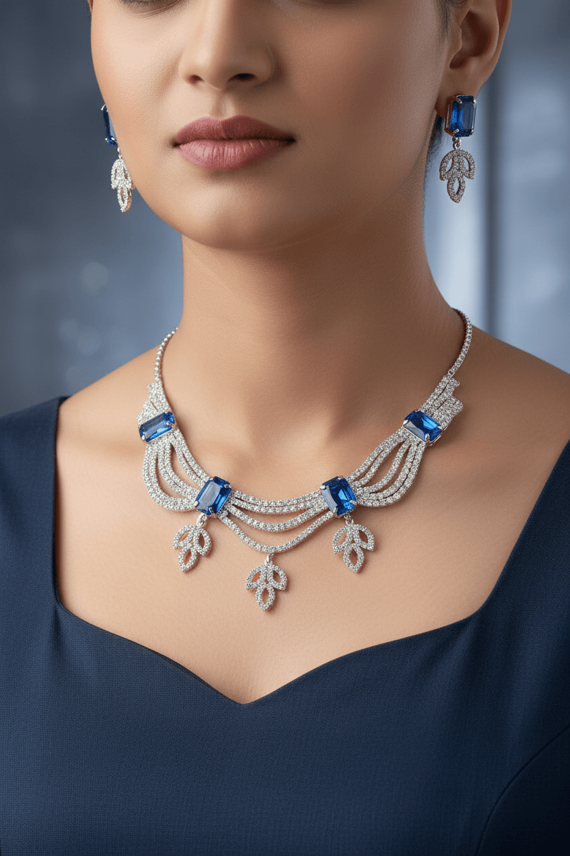 Blue Leaf Premium Necklace & Earrings Set