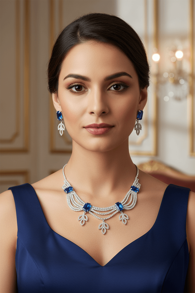 Blue Leaf Premium Necklace & Earrings Set