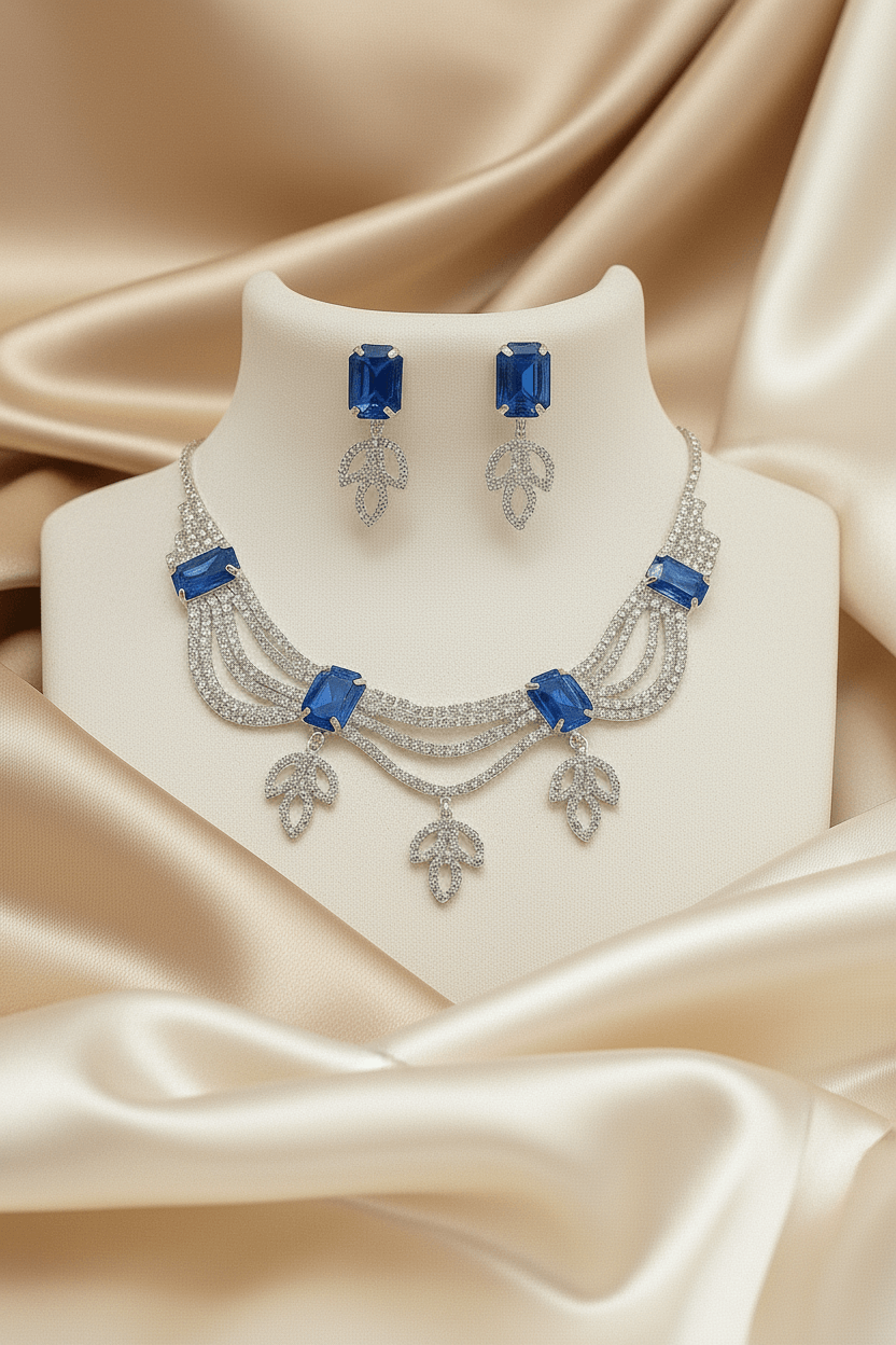 Blue Leaf Premium Necklace & Earrings Set