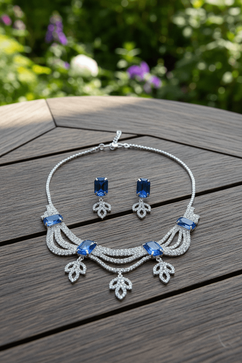 Blue Leaf Premium Necklace & Earrings Set