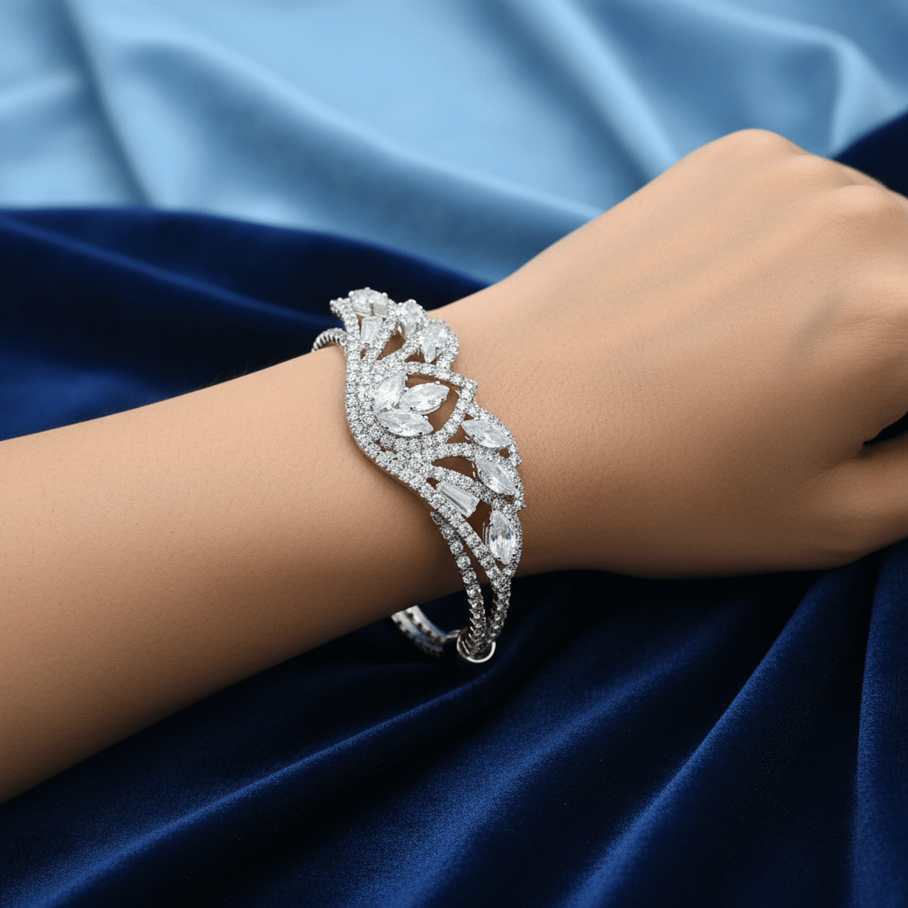 Silver Leaf Crystal Bracelet For Women & Girl