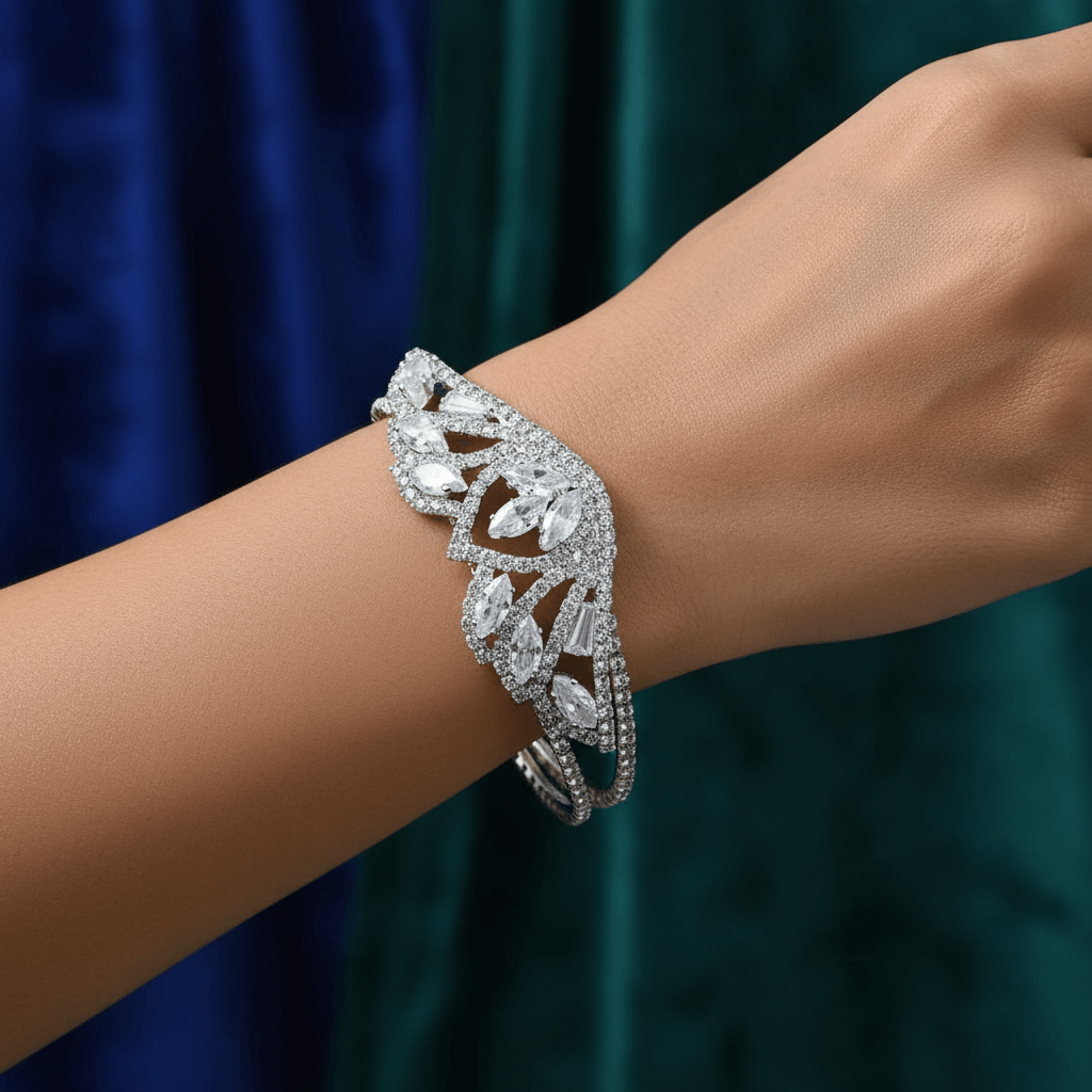 Silver Leaf Crystal Bracelet For Women & Girl