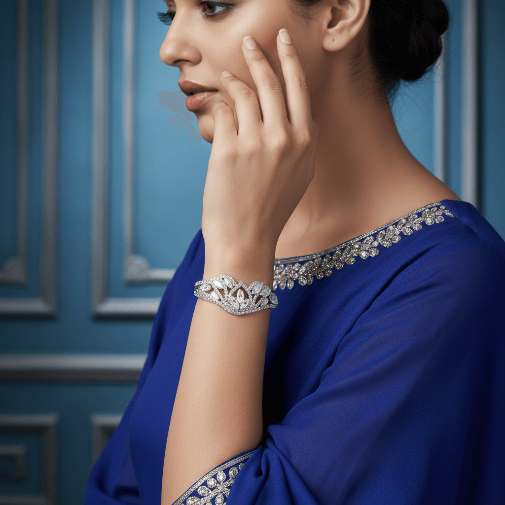 Silver Leaf Crystal Bracelet For Women & Girl