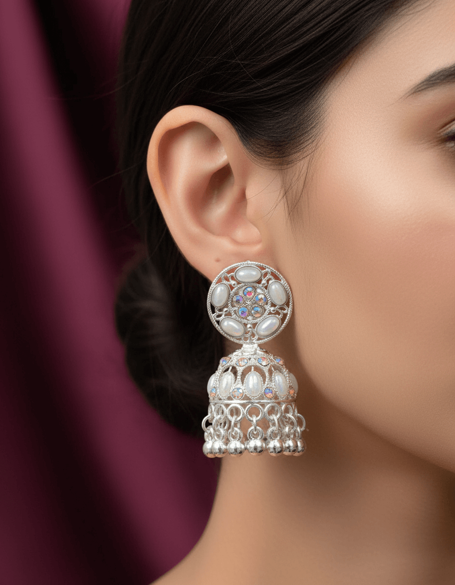 Silver Alloy Premium & Elegant ( Pearl ) Jhumka Earrings For Women & Girl
