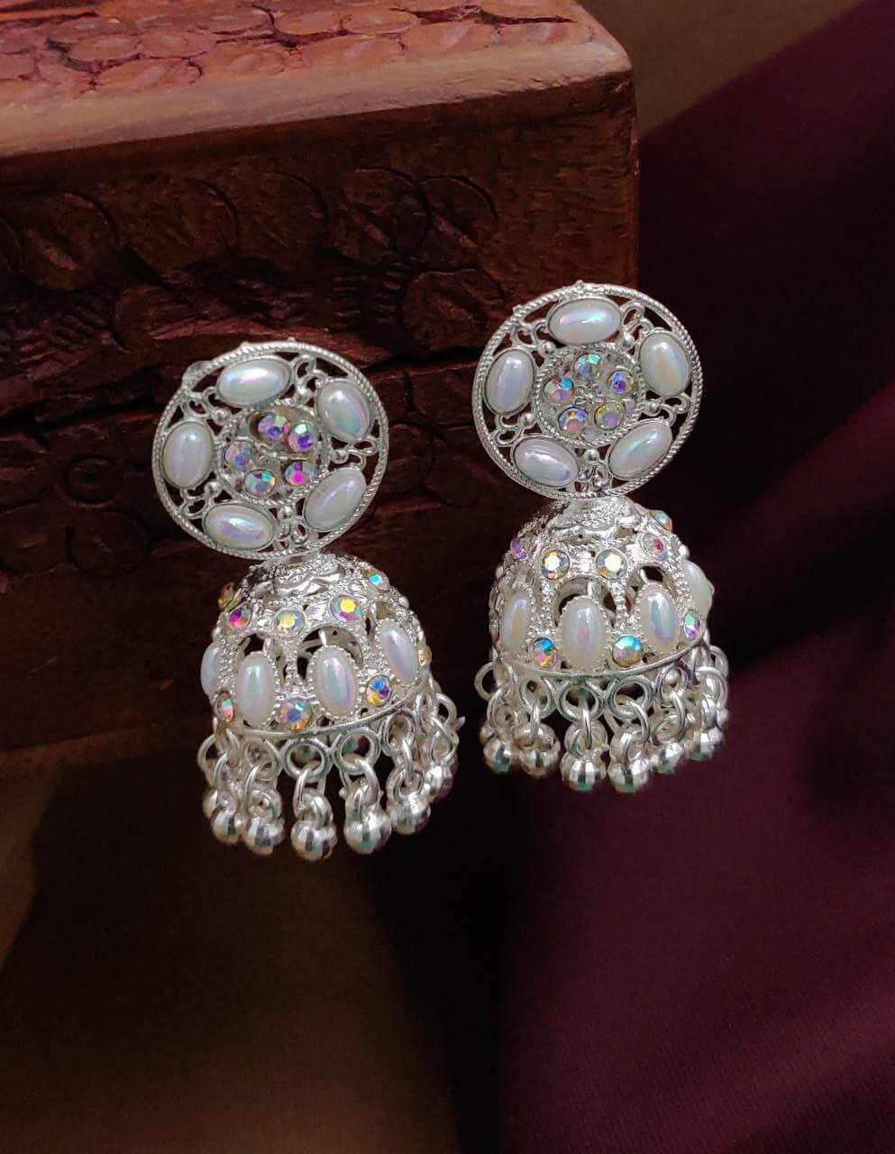 Silver Alloy Premium & Elegant ( Pearl ) Jhumka Earrings For Women & Girl
