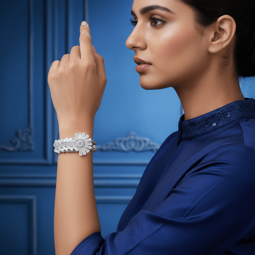 Silver Alloy Premium & Elegant ( Radiant Starburst ) Bracelet For Women & Girl