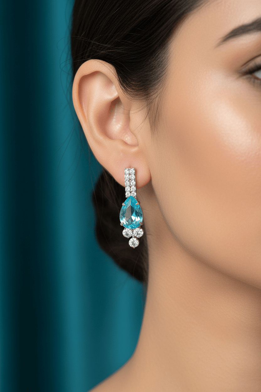 Sky Blue Floral Pear Premium Necklace & Earrings Set