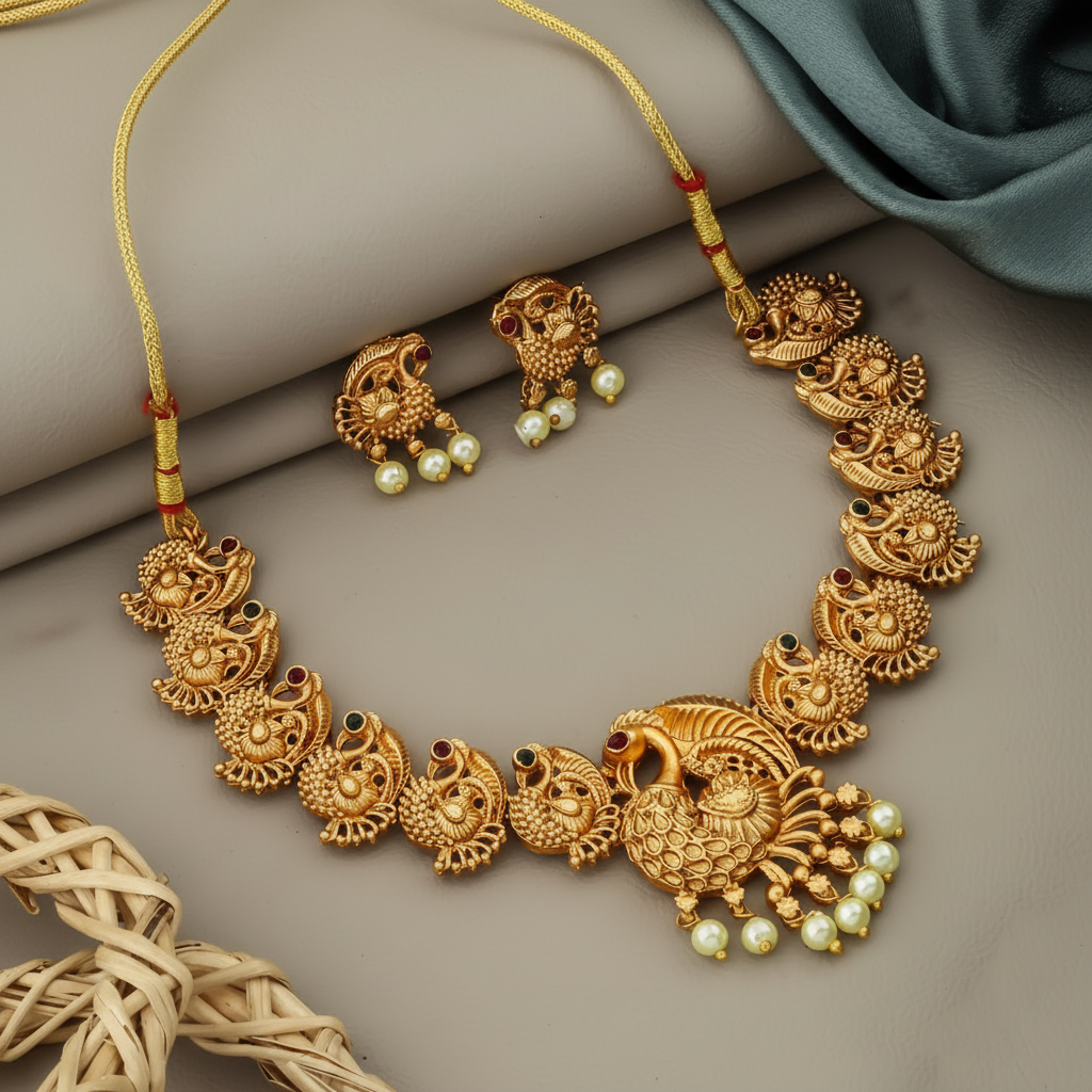 Peacock Temple Necklace Set