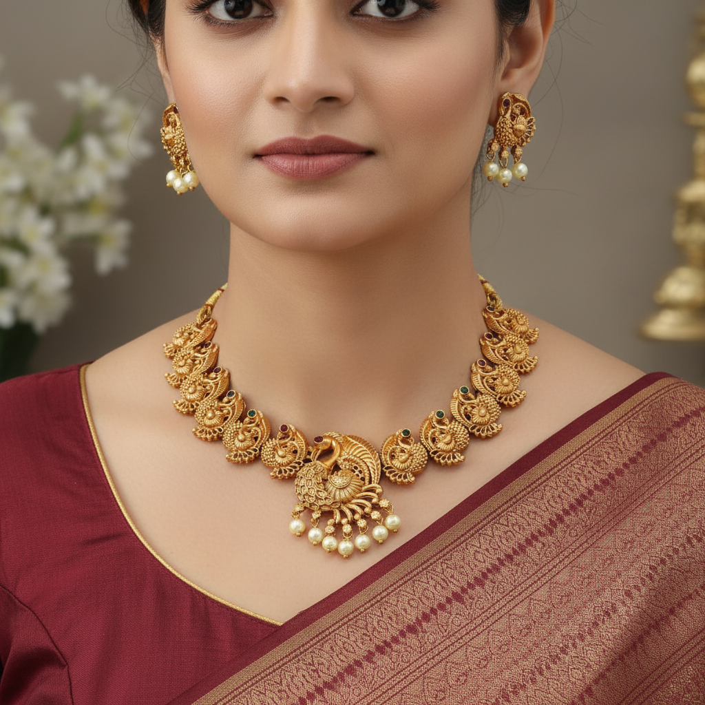 Peacock Temple Necklace Set