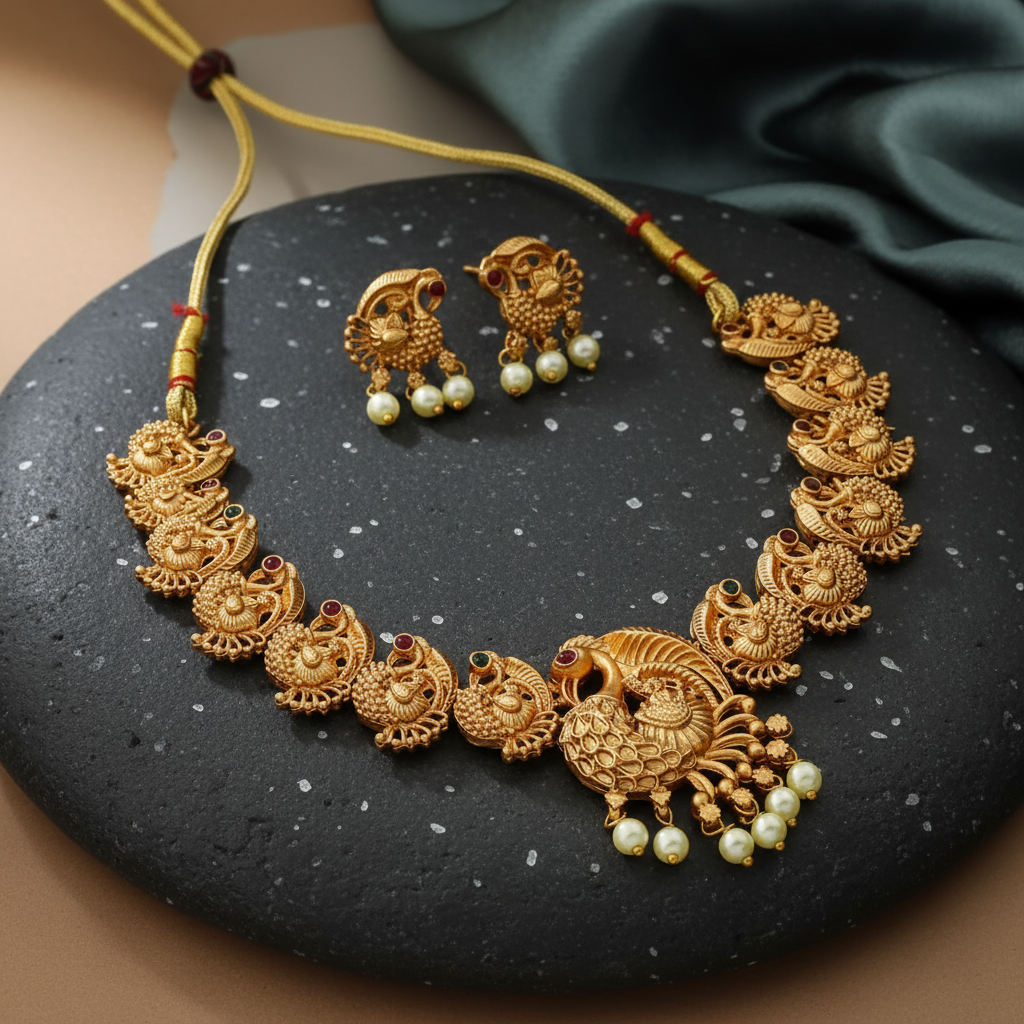 Peacock Temple Necklace Set