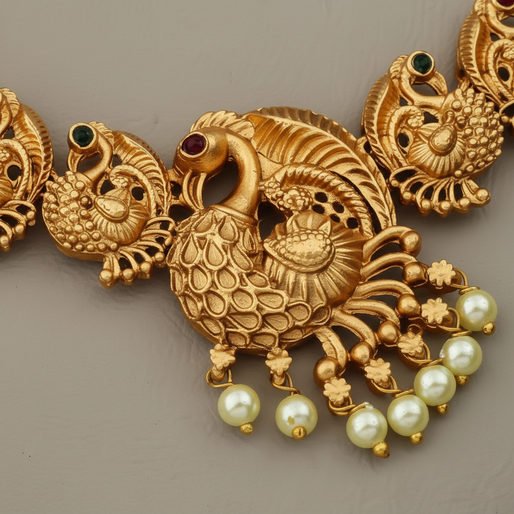 Peacock Temple Necklace Set