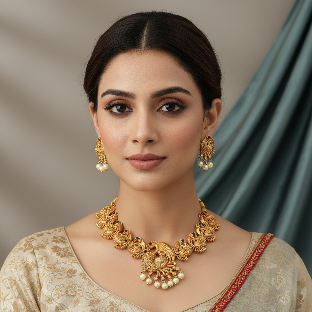 Peacock Temple Necklace Set