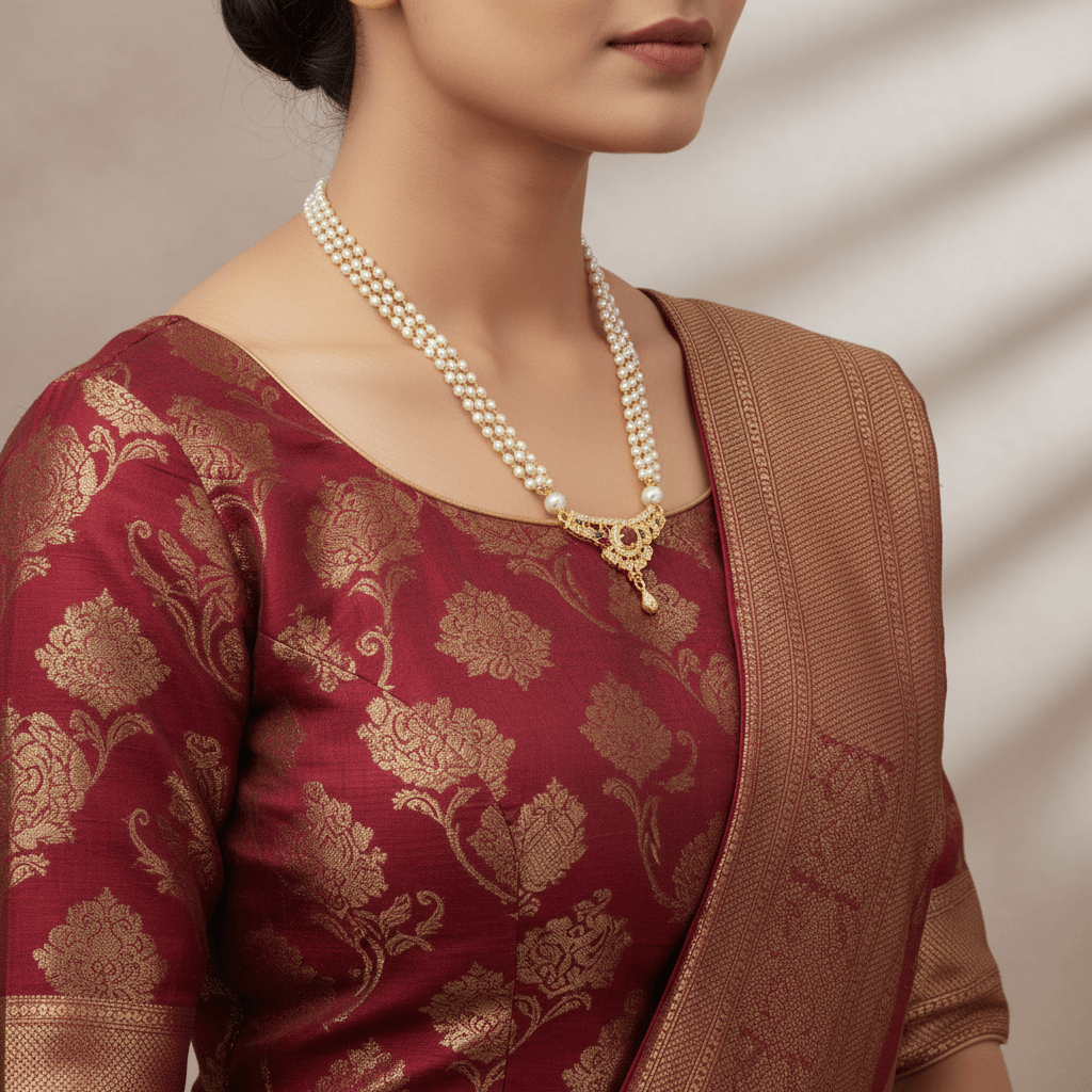 Red Ruby Golden Pearl Necklace
