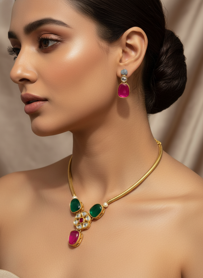 Madhuri Royal Polki Necklace Set