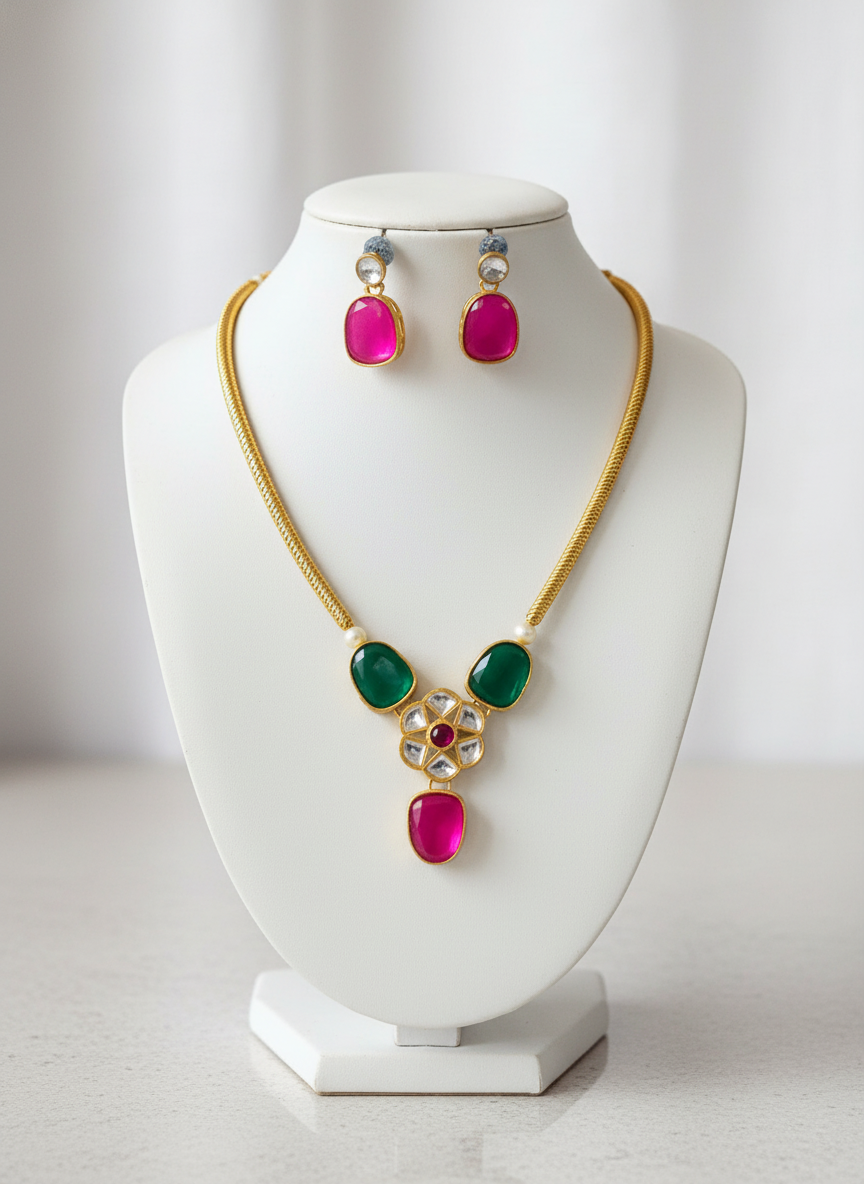 Madhuri Royal Polki Necklace Set
