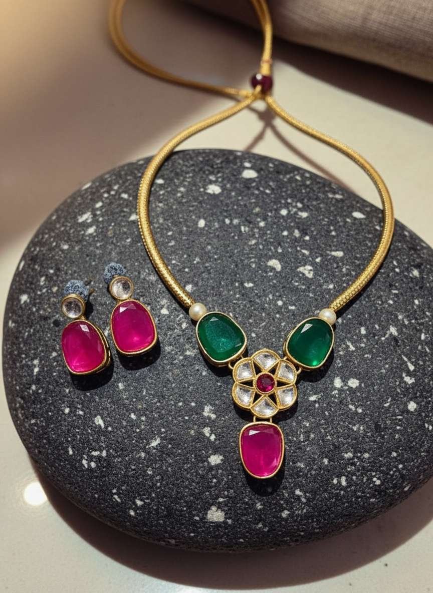 Madhuri Royal Polki Necklace Set