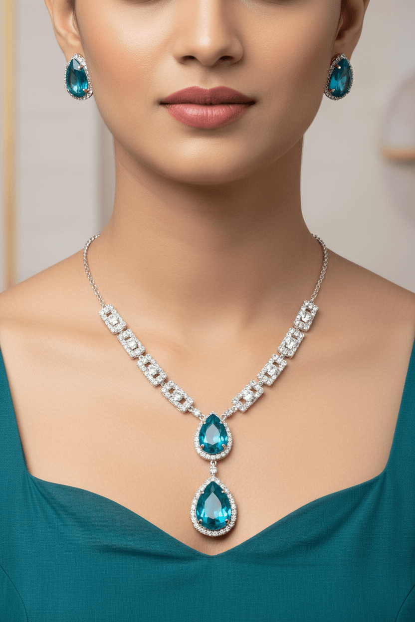Aqua Blue Teardrop Diamond Necklace