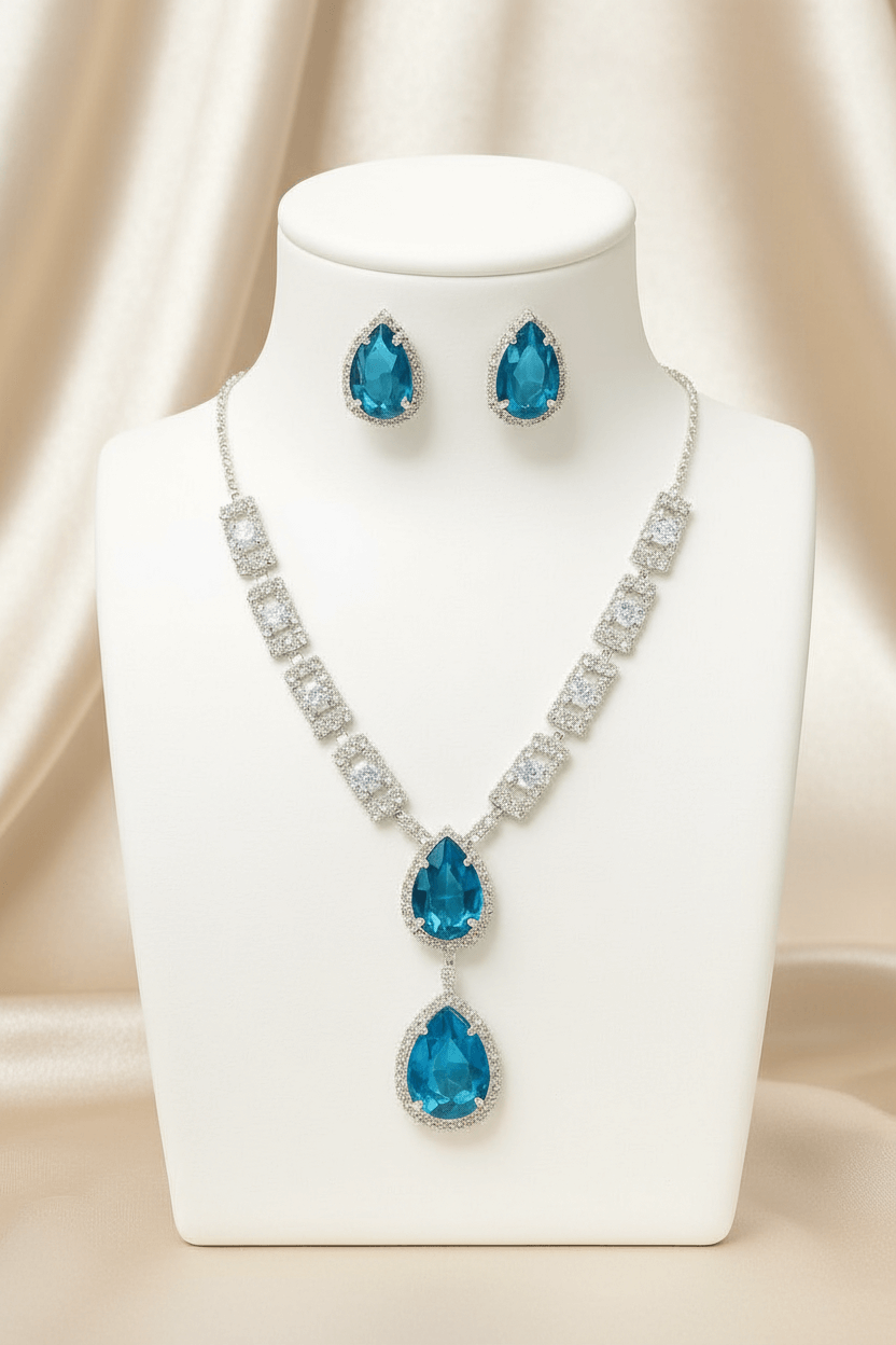 Aqua Blue Teardrop Diamond Necklace