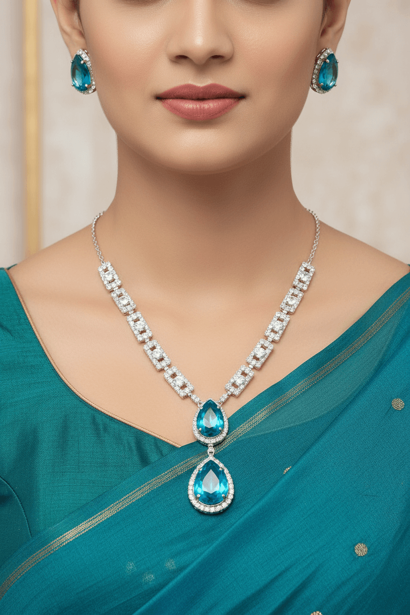 Aqua Blue Teardrop Diamond Necklace