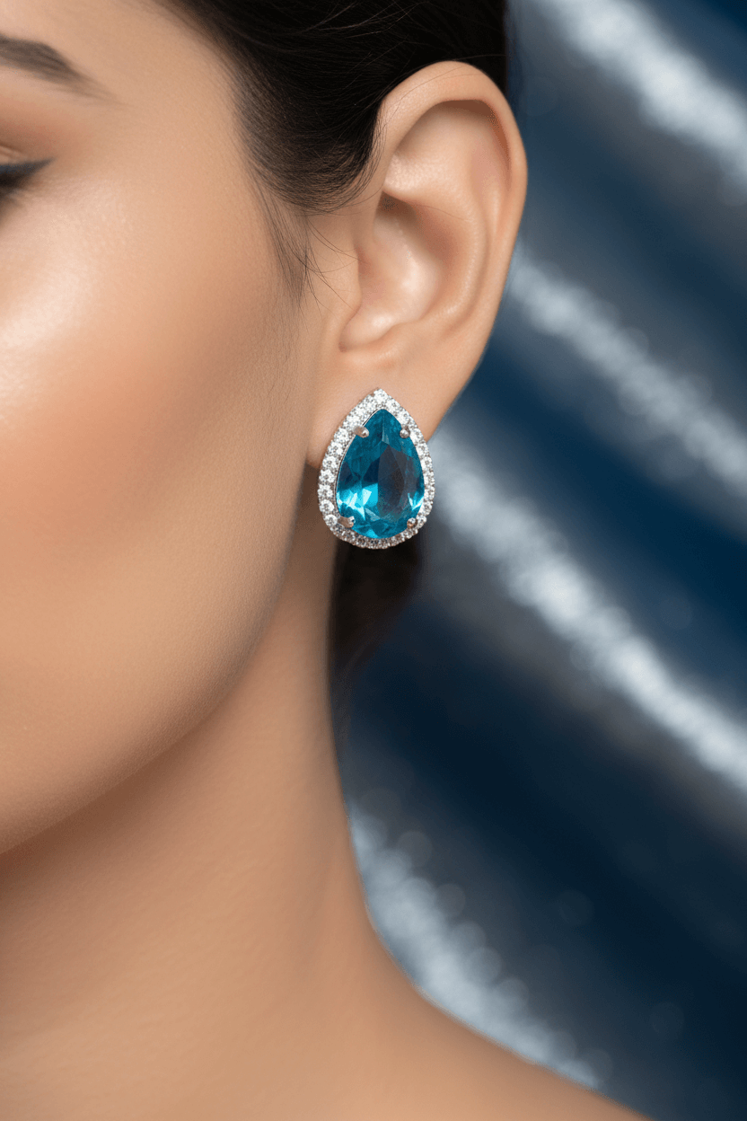 Aqua Blue Teardrop Diamond Necklace