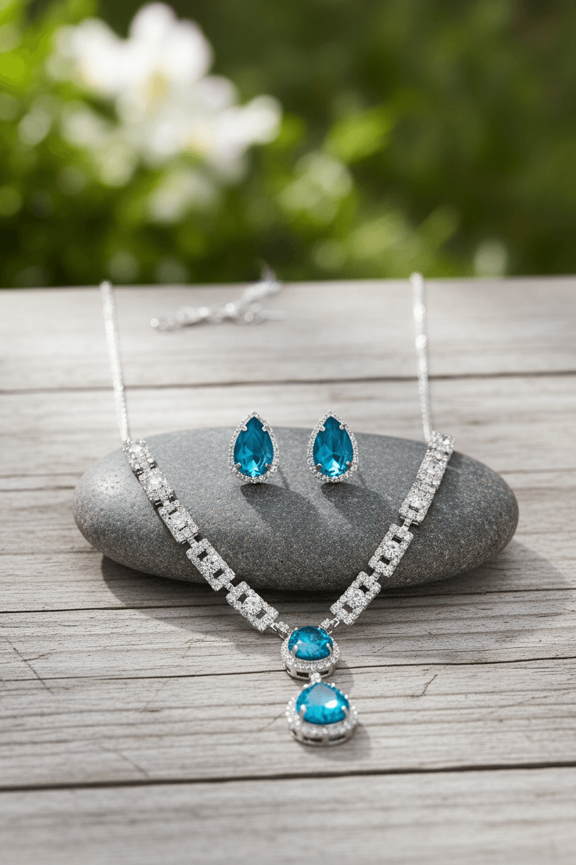 Aqua Blue Teardrop Diamond Necklace