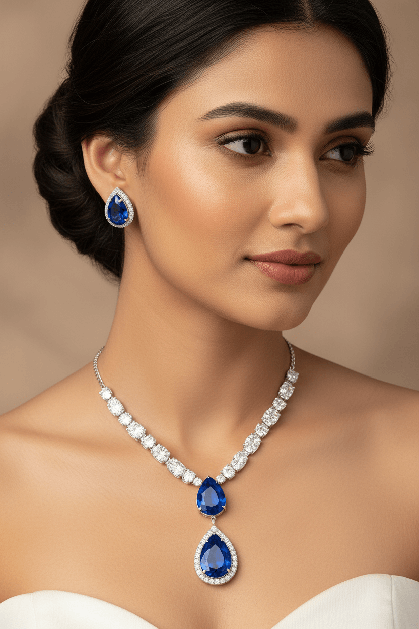 Royal Blue Teardrop Diamond Necklace