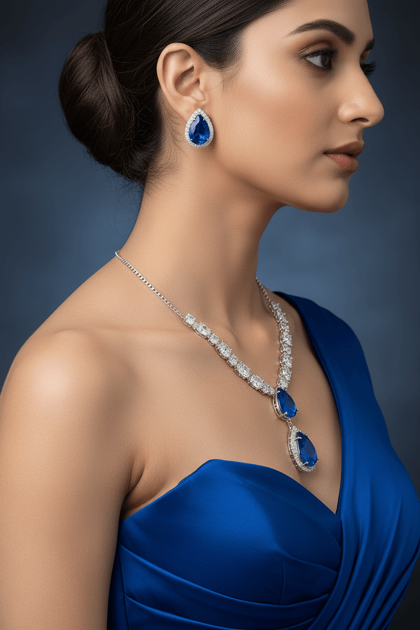Royal Blue Teardrop Diamond Necklace