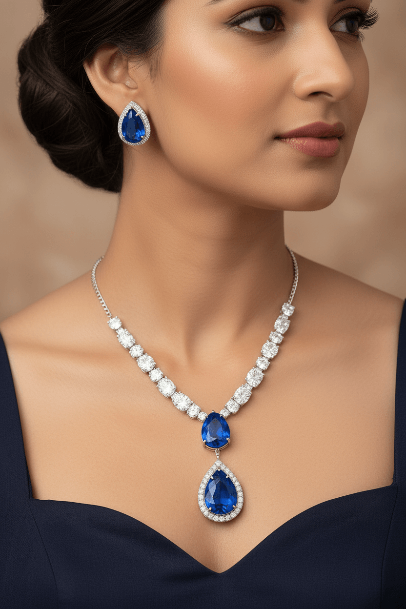 Royal Blue Teardrop Diamond Necklace