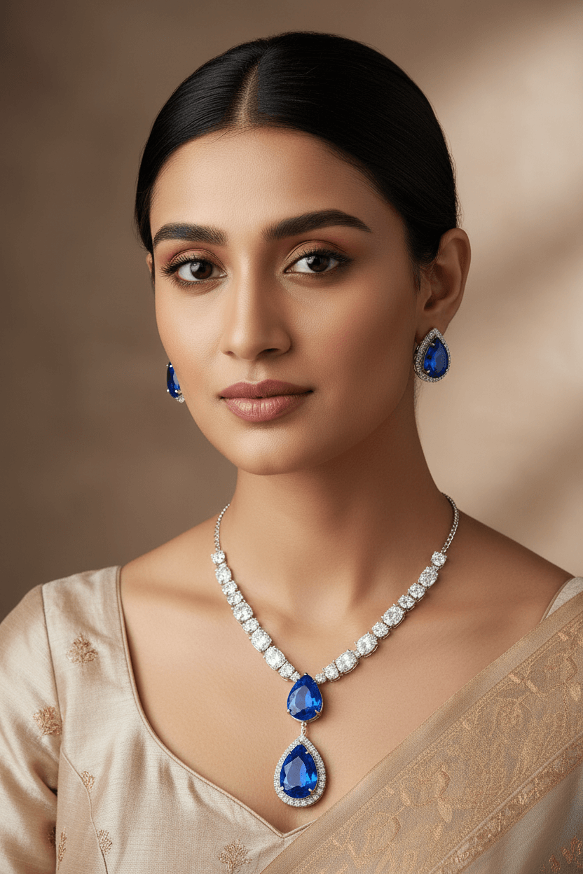 Royal Blue Teardrop Diamond Necklace