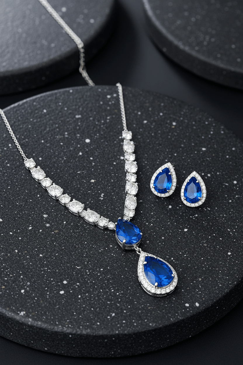 Royal Blue Teardrop Diamond Necklace
