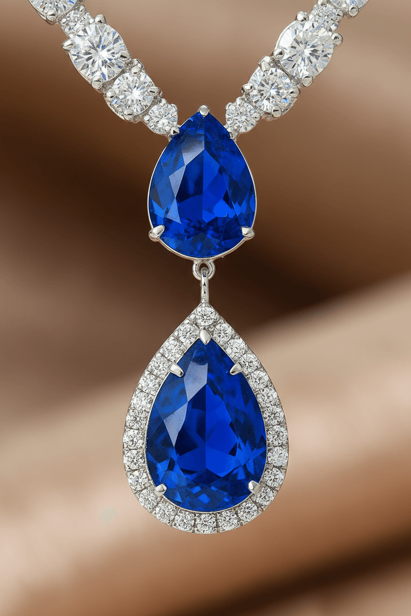 Royal Blue Teardrop Diamond Necklace
