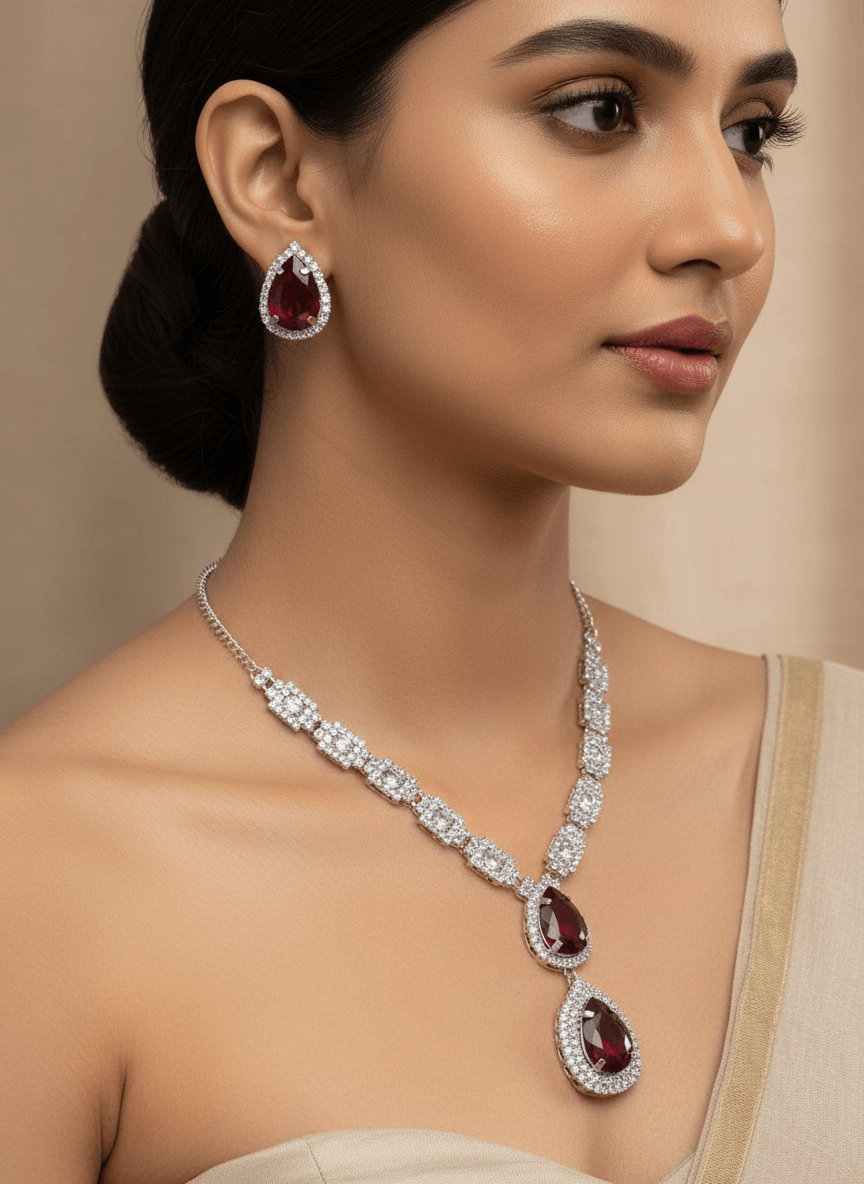 Ruby Red Teardrop Diamond Necklace