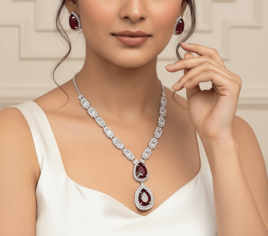 Ruby Red Teardrop Diamond Necklace