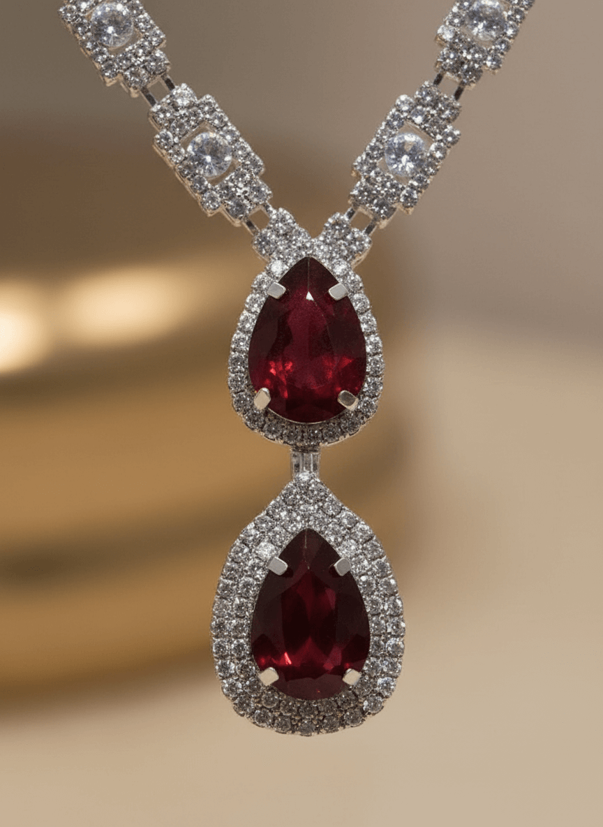 Ruby Red Teardrop Diamond Necklace
