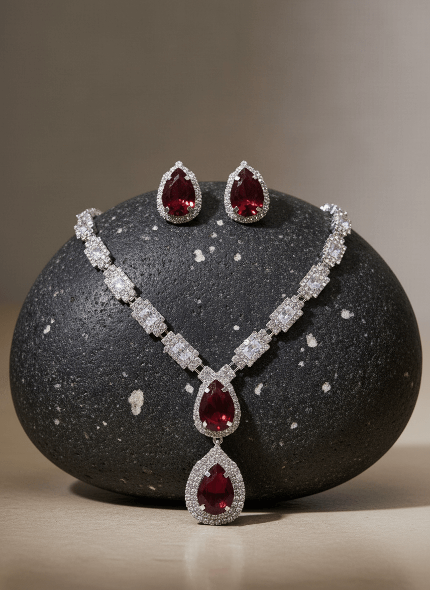 Ruby Red Teardrop Diamond Necklace