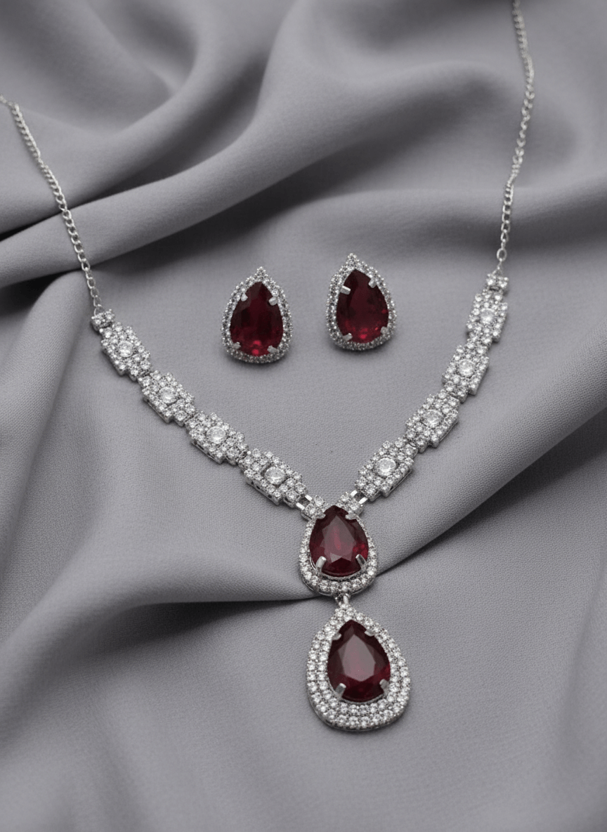 Ruby Red Teardrop Diamond Necklace