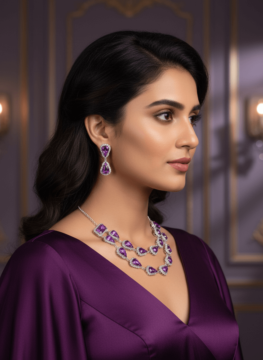 Violet Tilak Premium Necklace & Earrings Set
