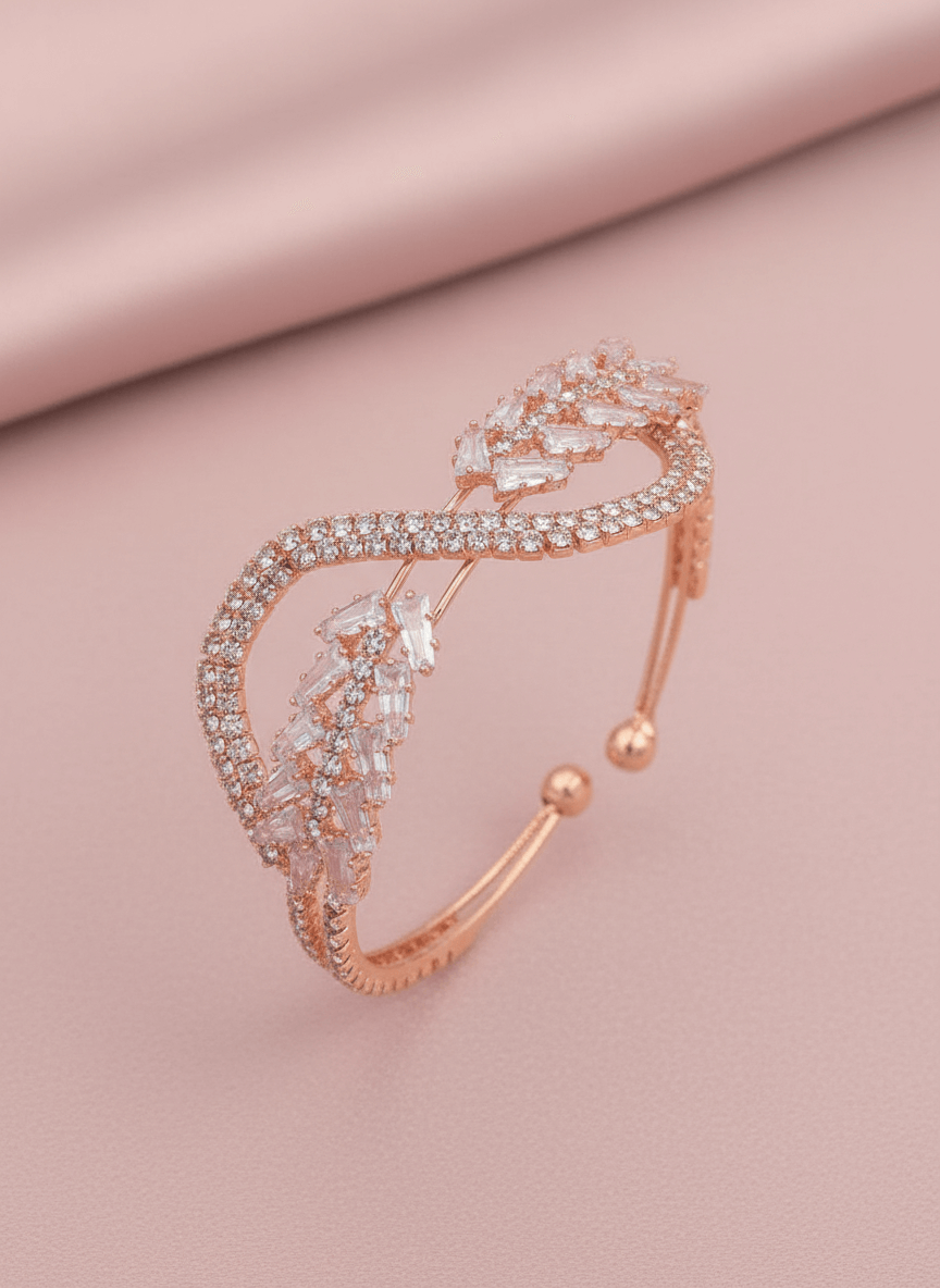 Warm blush-gold tone with pinkish sparkle