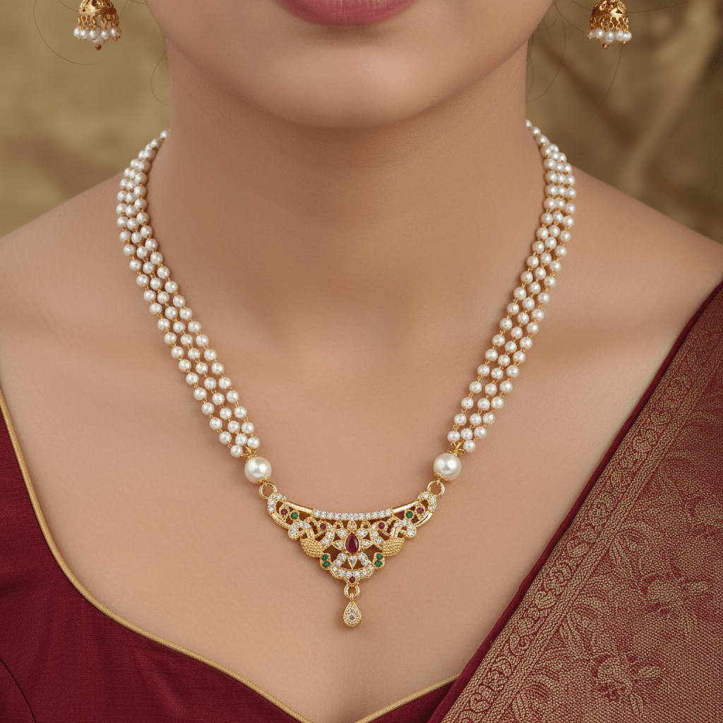 Peacock Golden Pearl Necklace