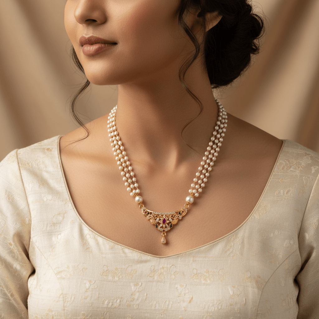 Peacock Golden Pearl Necklace