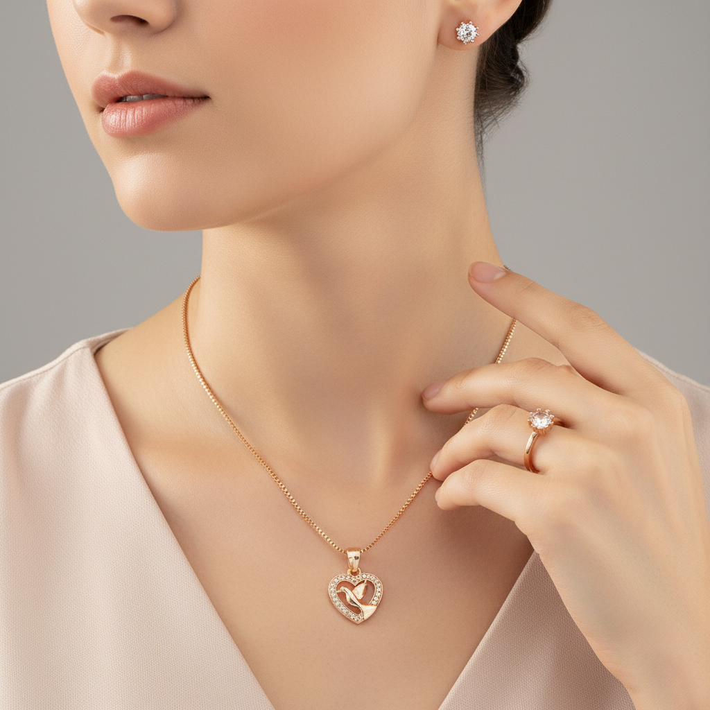 Bird Heart Rose Gold Jewelry Set