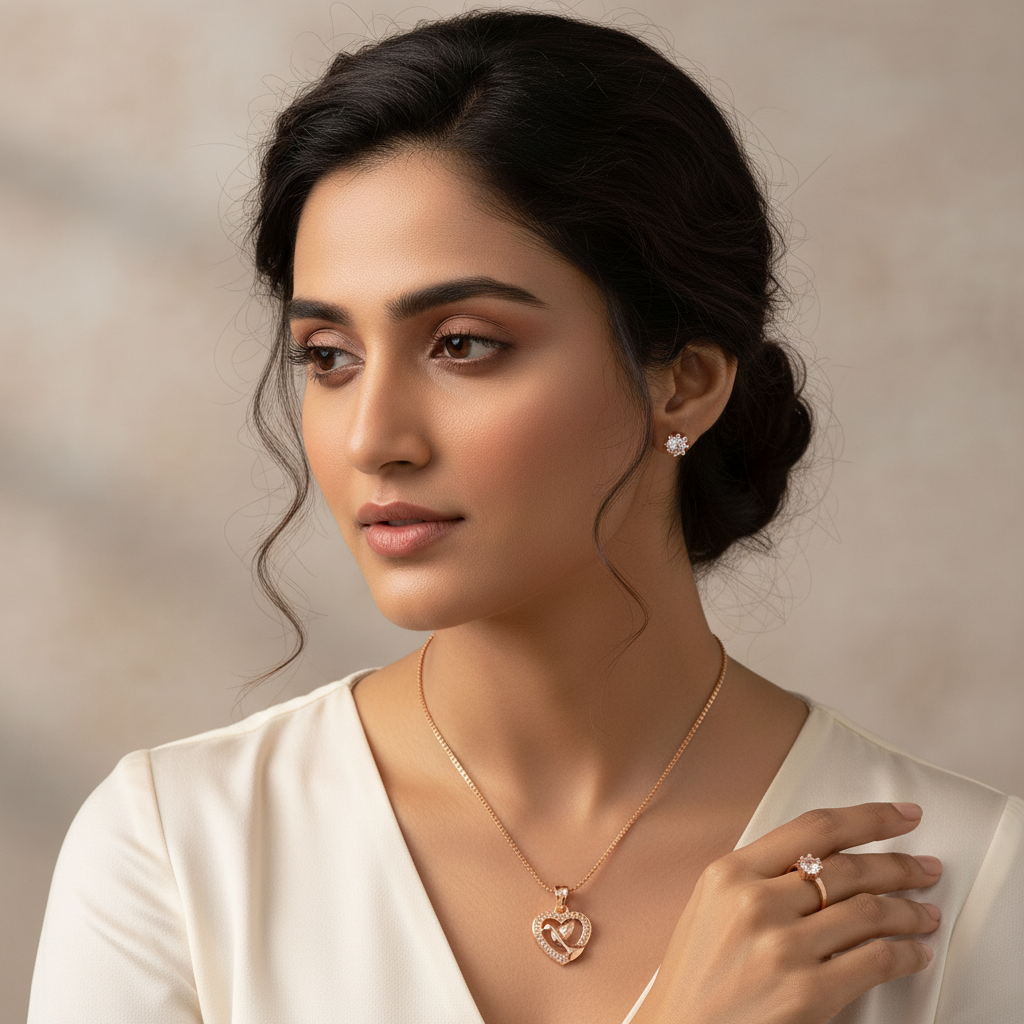 Bird Heart Rose Gold Jewelry Set