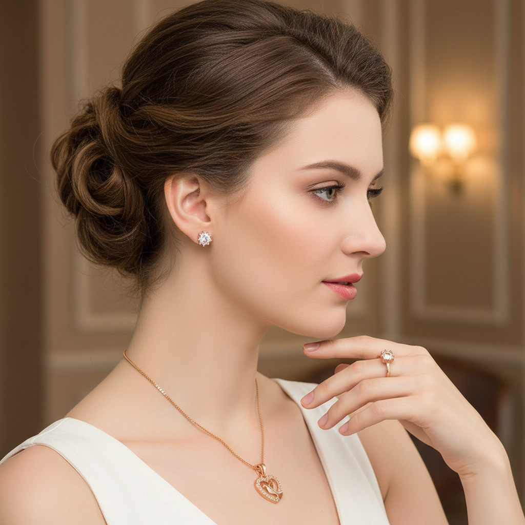 Bird Heart Rose Gold Jewelry Set