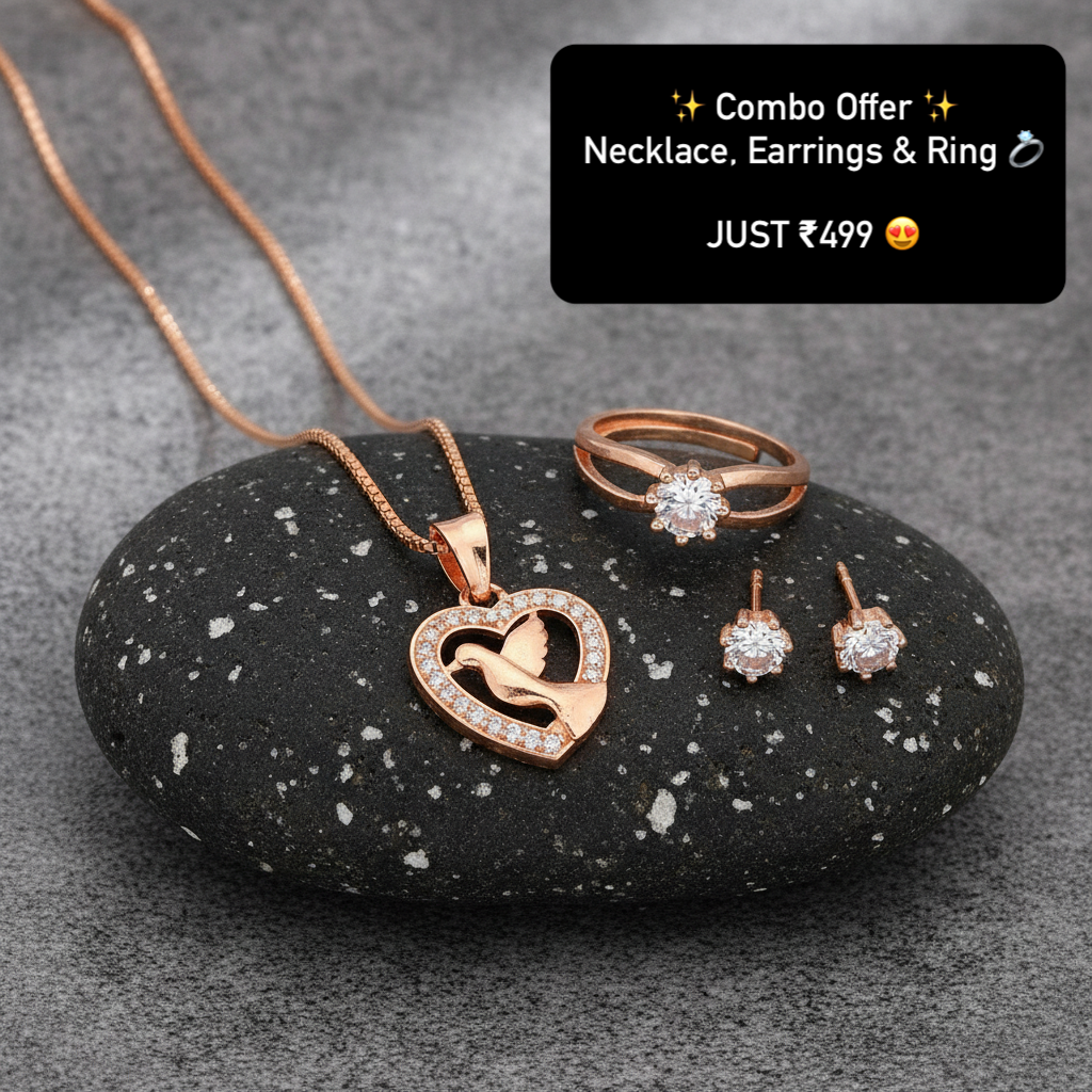 Bird Heart Rose Gold Jewelry Set