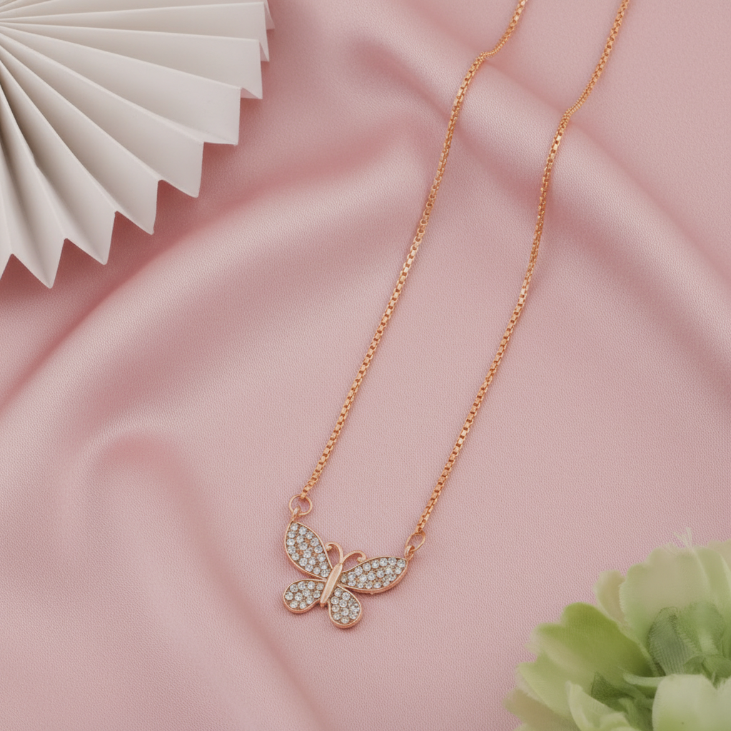 Rose Gold Butterfly Pendant Necklace
