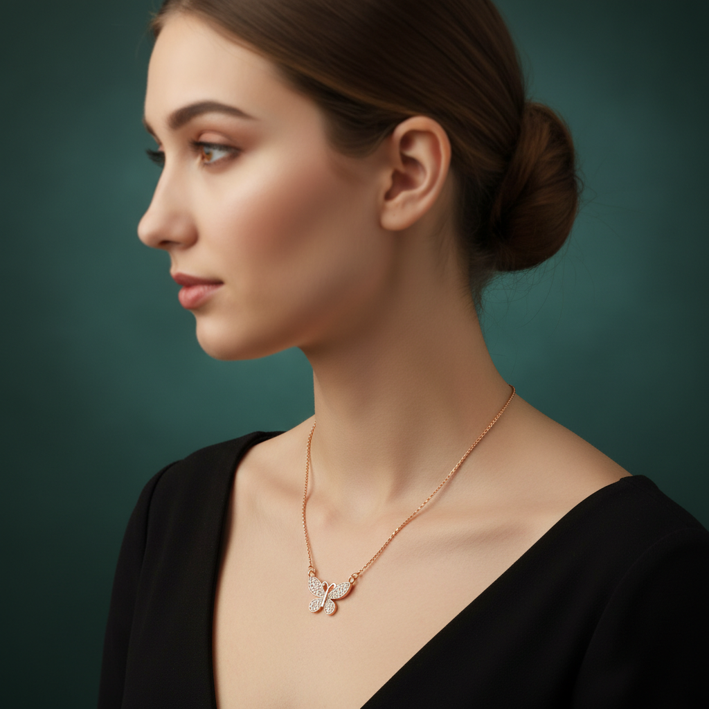 Rose Gold Butterfly Pendant Necklace